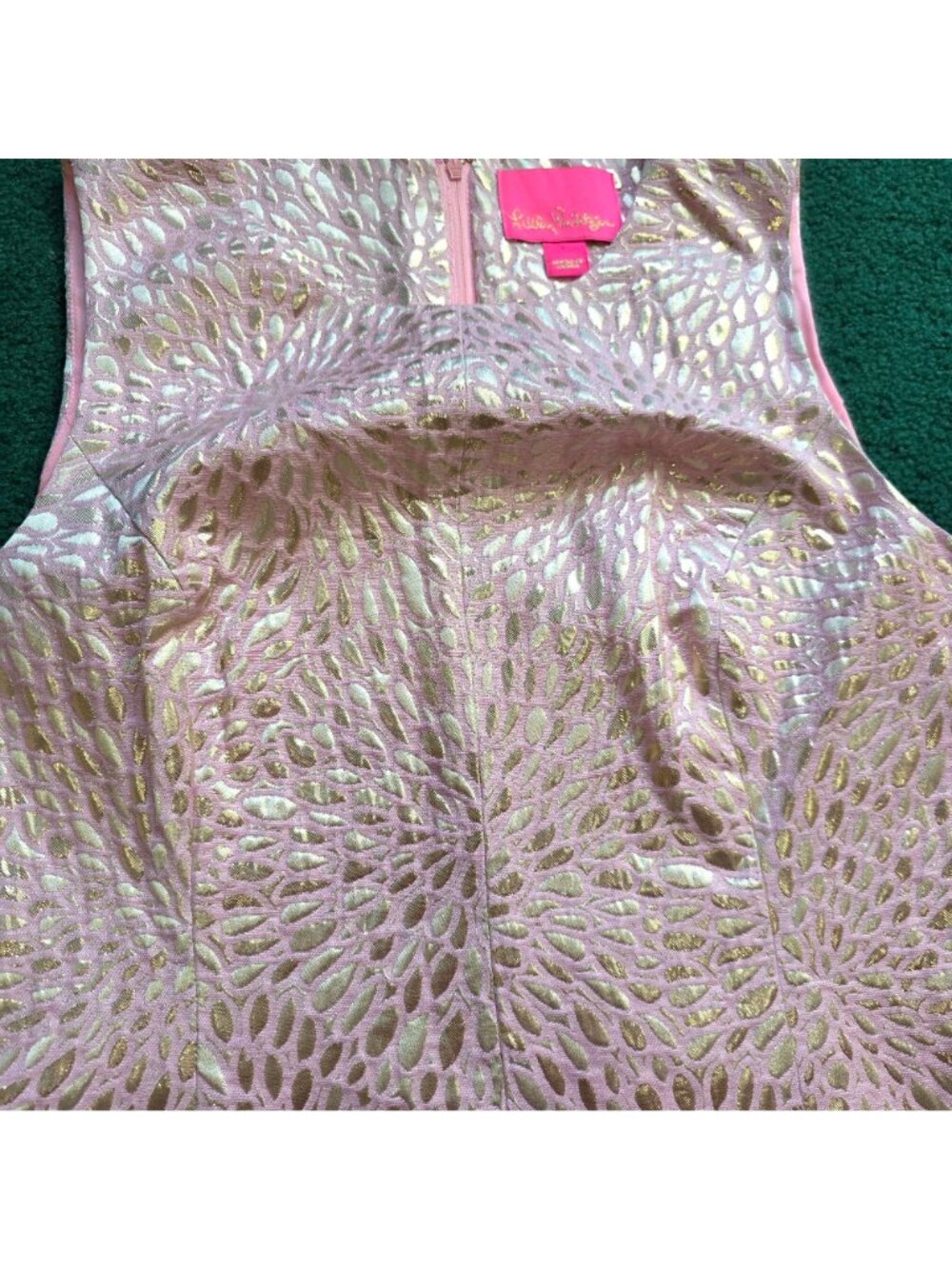 Lilly Pulitzer Abree Dress Sz M Prosseco Pink Lagoon Jacquard Gold Brocade EUC - Picture 5 of 10